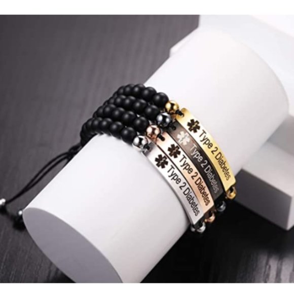 Natural Stone Beaded Medical Alert ID Bracelet - Picture 2 of 7